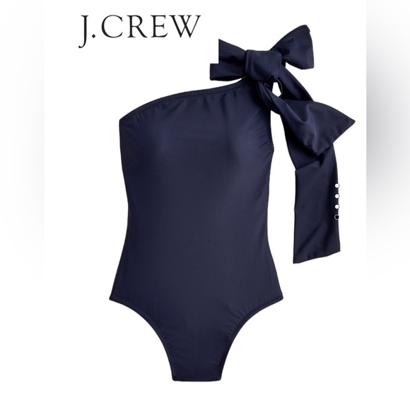 J. Crew Other - J. Crew NWT Bow One Shoulder One Piece Swimsuit Size 22 Navy Blue